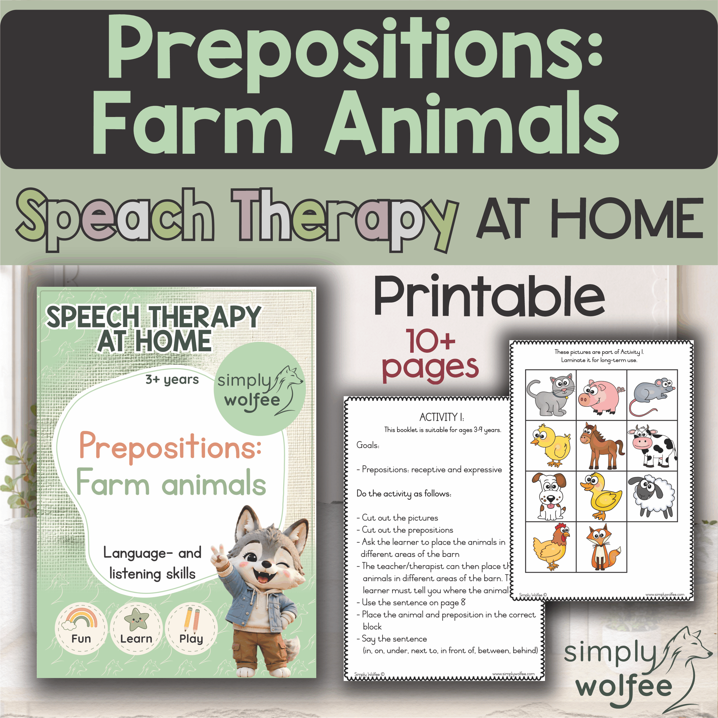 Speech Therapy at home - Prepositions - Farm animals