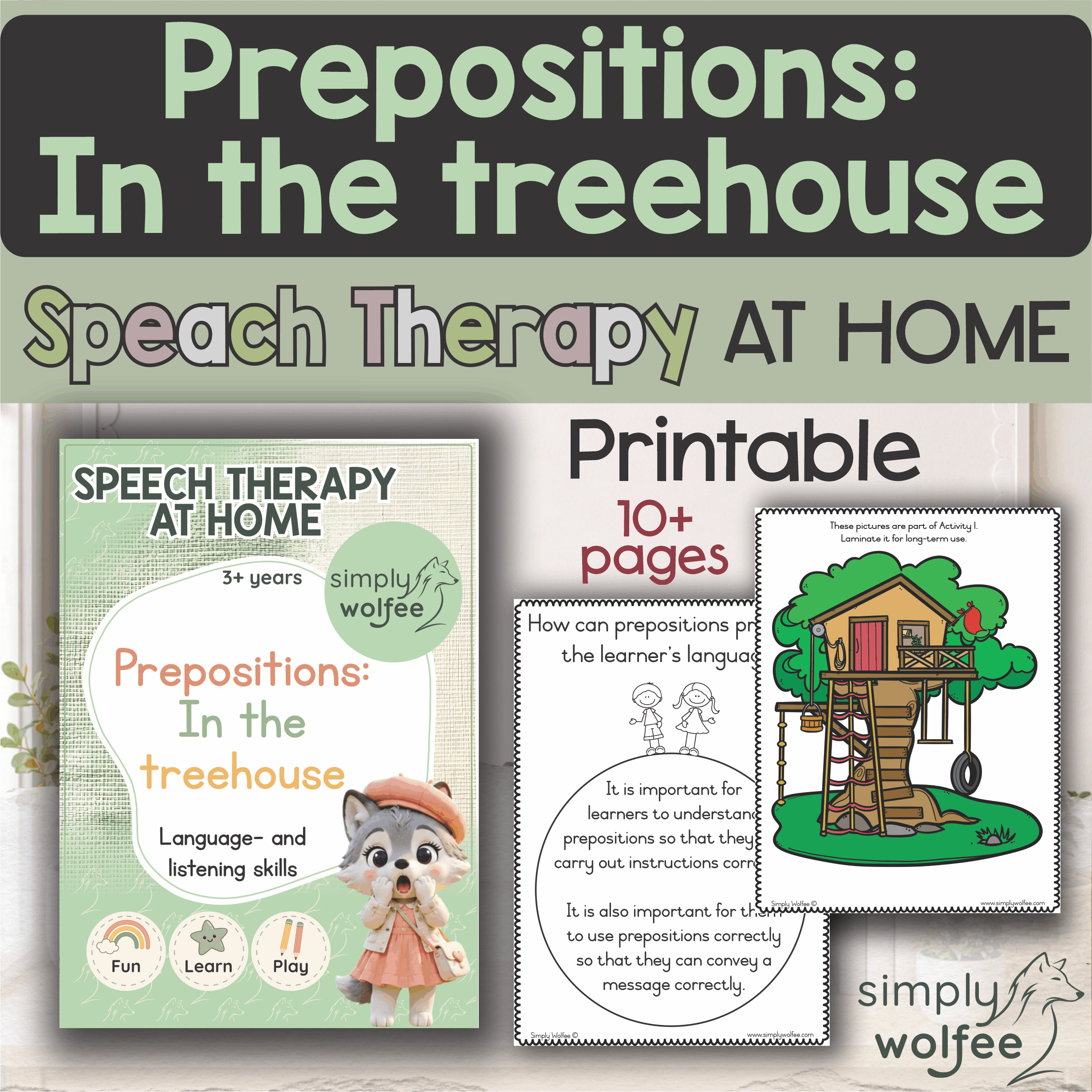 Speech Therapy at home - Prepositions - In the treehouse
