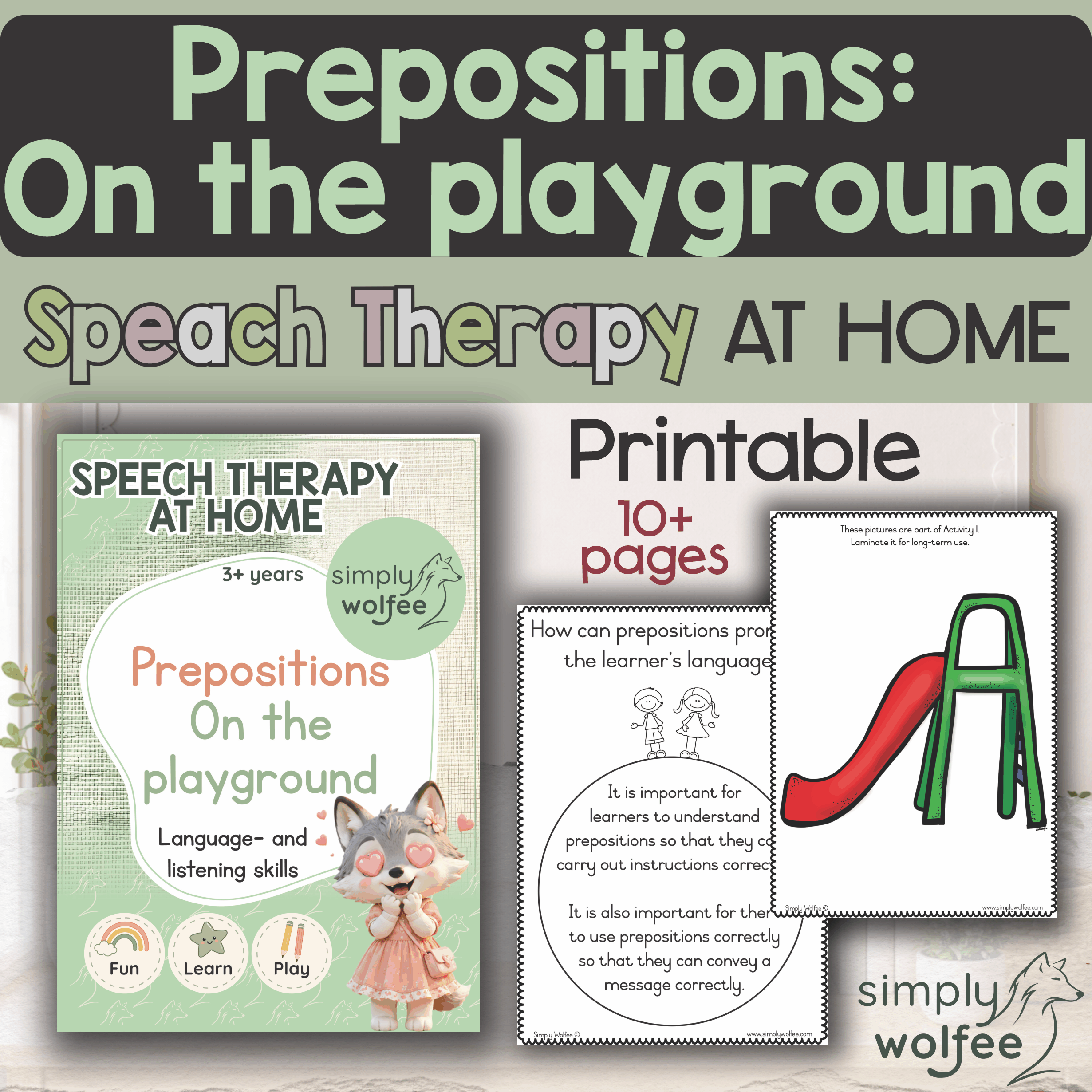 Speech Therapy at home - Prepositions - On the playground